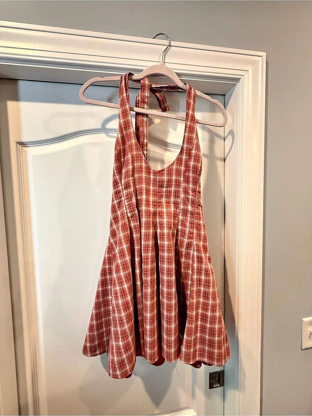Princess Polly Laraline Halter Mini Dress Red Check & White Size 6